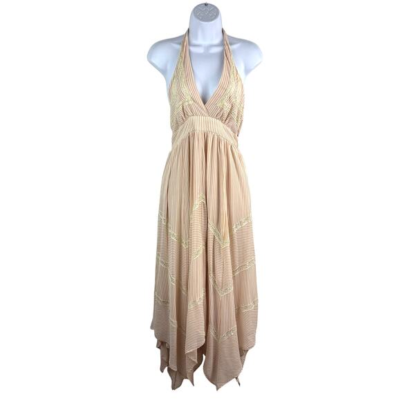 Champagne Strawberry Striped Maxi Dress Fairycore Coquette - M - Picture 1 of 8